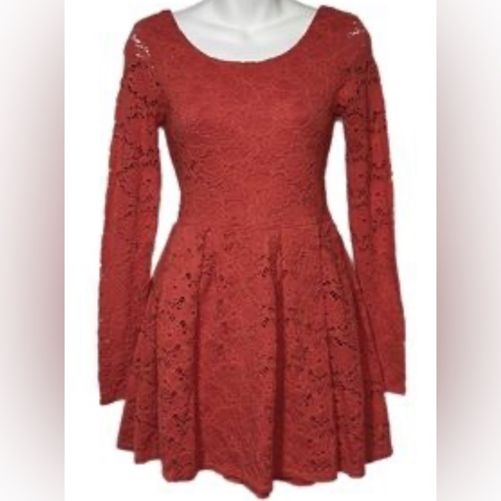 Free People Crochet 3/4 Sleeve Coral Dress
